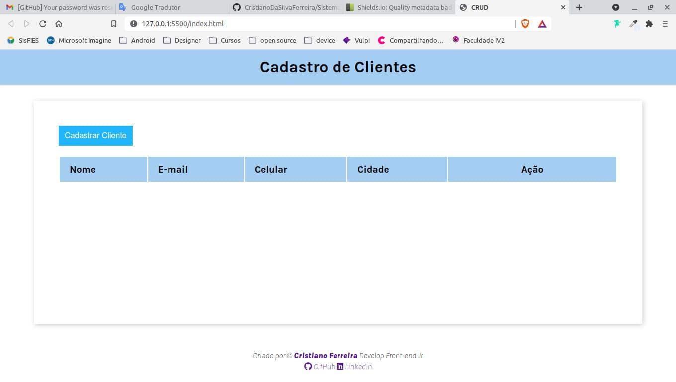 Preview do projeto Sistema Cadastro Cliente JavaScript
